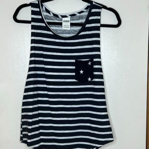 Small PINK Victorias Secret Black White Striped Tank w Pocket